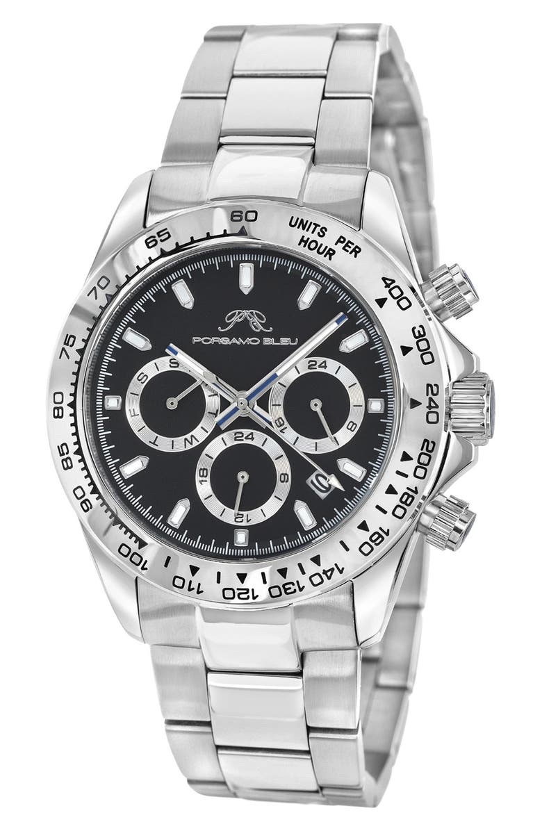 PORSAMO BLEU Men's Preston Multi-Function Dial Stainless Steel Bracelet Watch, 41mm, Main, color, Silver-Black