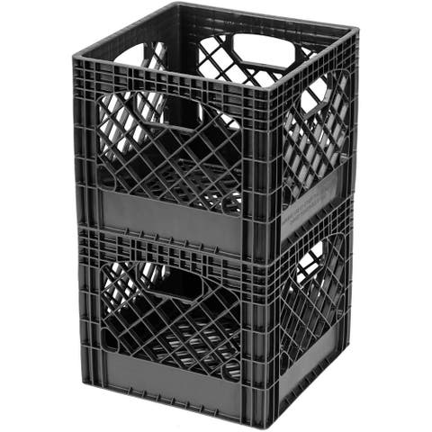 Milk Crate 2 Pack 16 Qt, Black Multipurpose Storage