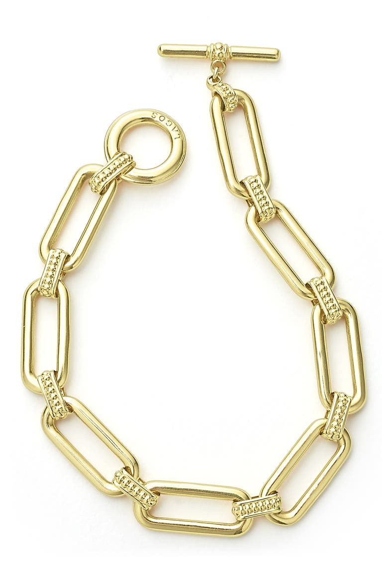 Signature Caviar Smooth Link Toggle Bracelet, Alternate, color, GOLD