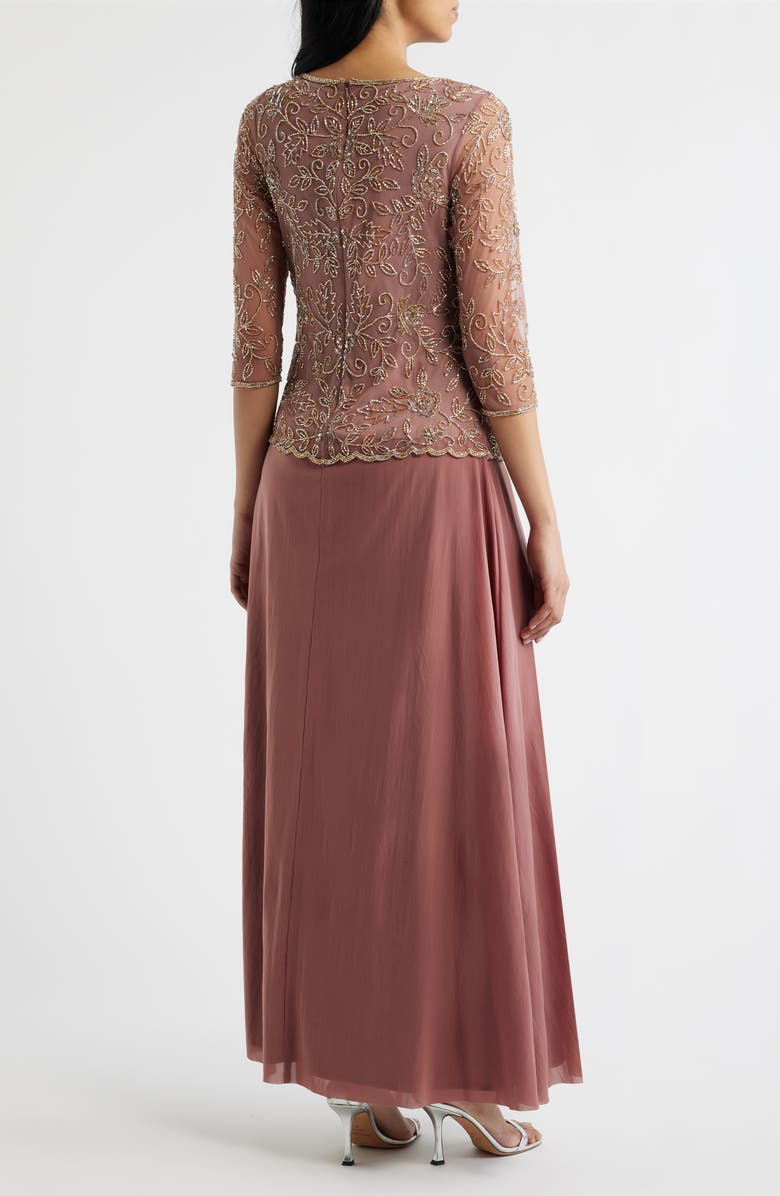 Pisarro Nights Beaded Bodice Satin Gown, Alternate, color, Rose