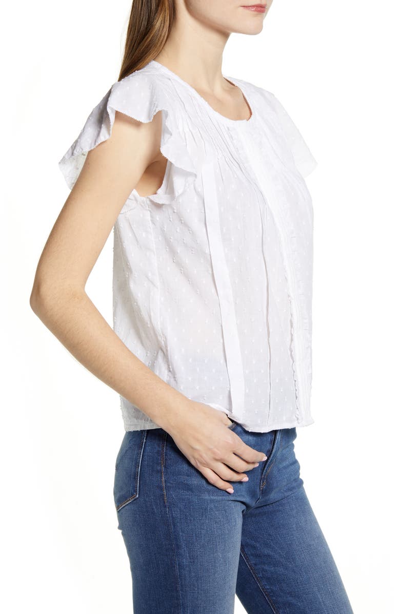 Lucky Brand Flutter Sleeve Clip Dot Poet Blouse, Alternate, color,