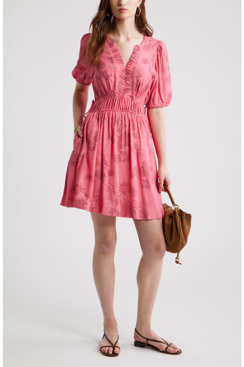 Print Puff Sleeve Minidress, Main, color, PINK LACE BLOOM