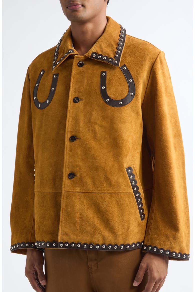 Carson Studded Suede Jacket, Alternate, color, TAN BROWN