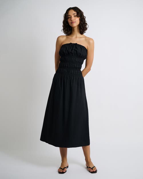 Onia Air Linen Smocked Maxi Dress In Black