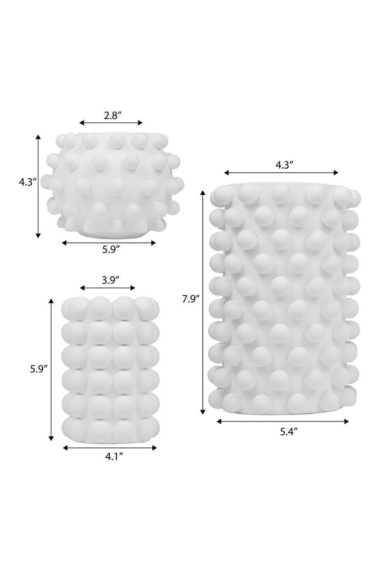 Maren Modern Minimalist Handmade Concrete Bubble Cylinder and Round Vase Set, Alternate, color, White