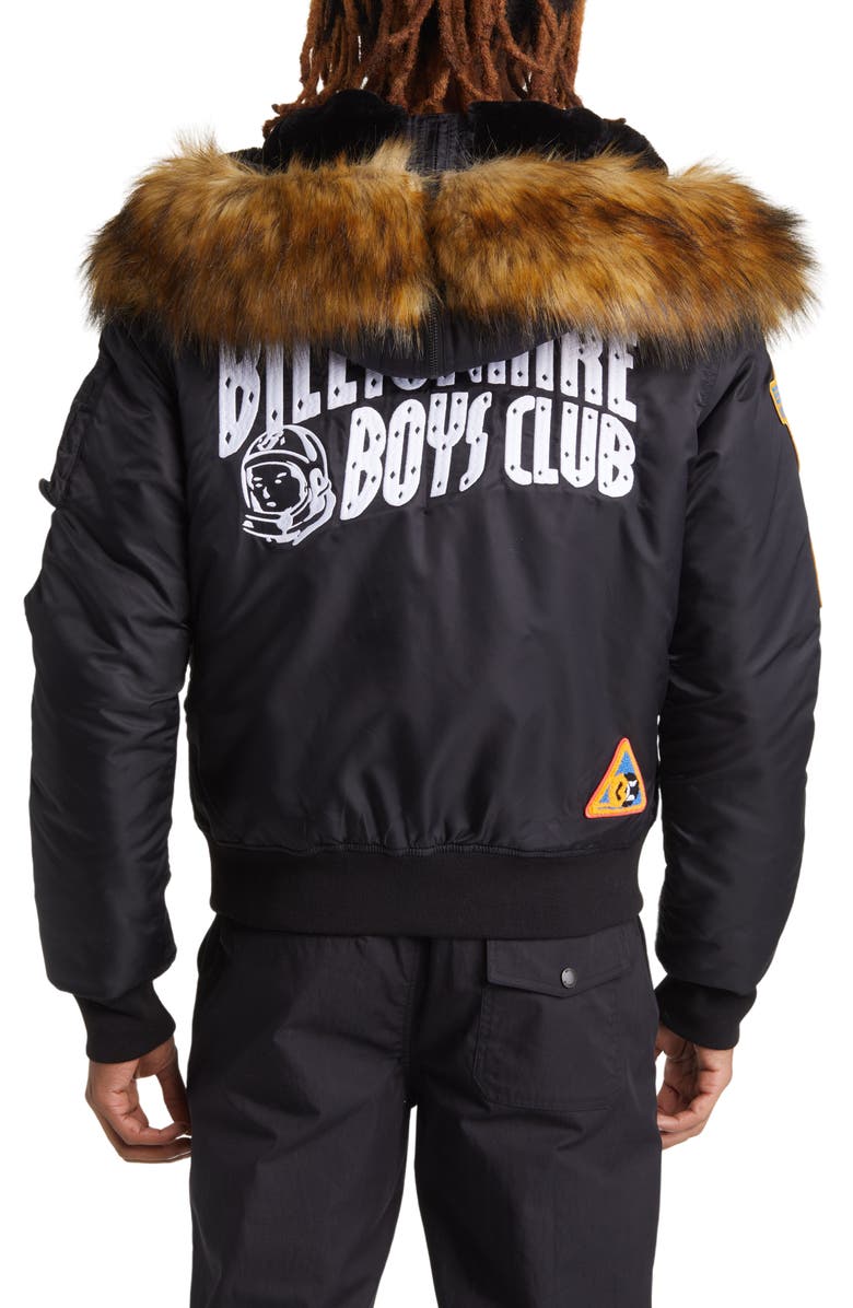 Billionaire Boys Club Eucalyptus Faux Fur Trim Graphic Hooded Bomber Jacket, Alternate, color, 