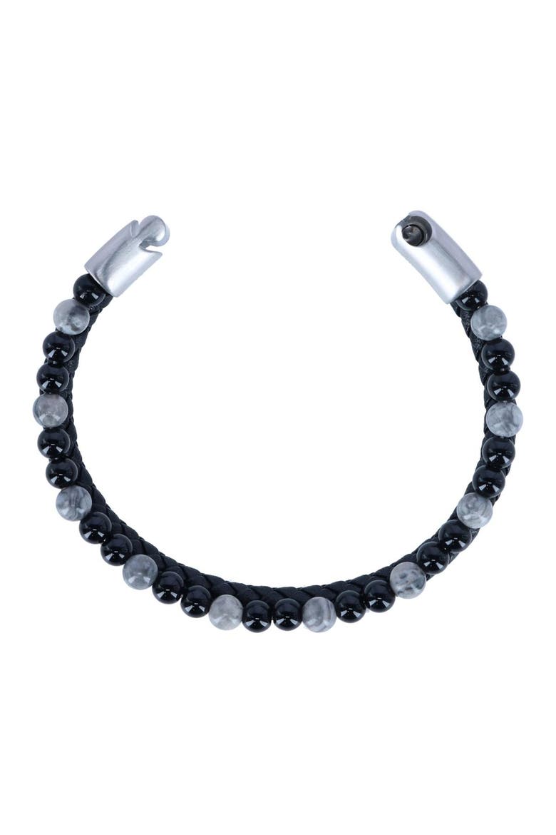Thurgood Beaded and Braided Leather Secure Clasp Bracelet, Alternate, color, Black