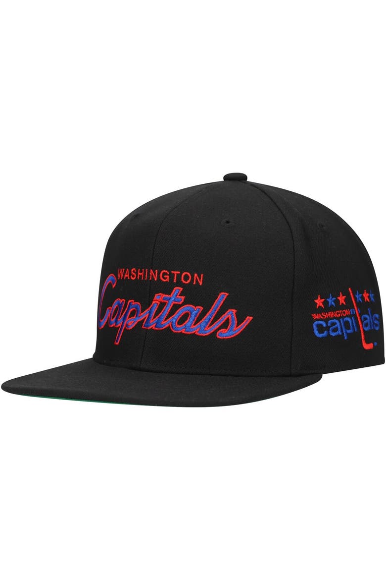 Men's Mitchell & Ness Black Washington Capitals Core Team Script 2.0 Snapback Hat, Main, color, Black