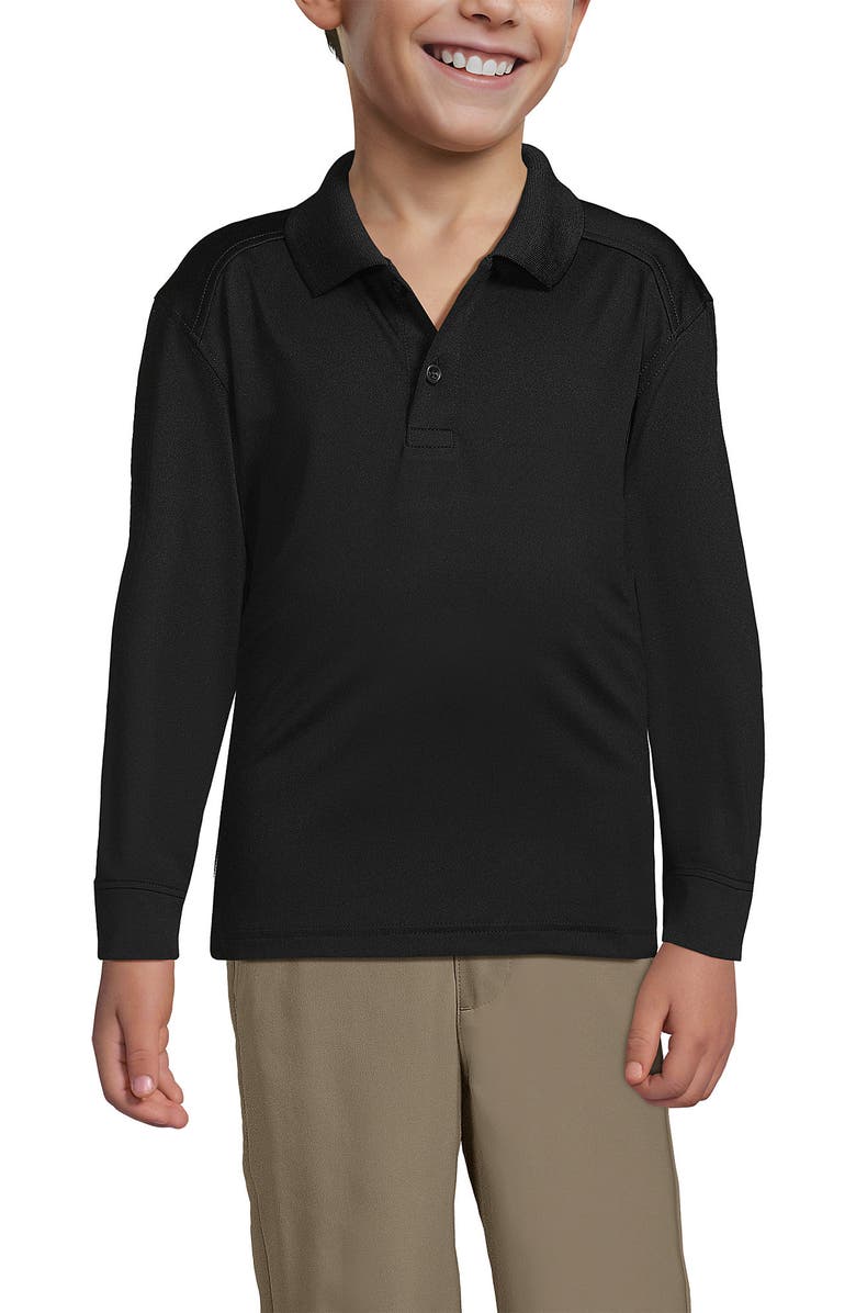 Lands' End School Uniform Kids Long Sleeve Rapid Dry Polo Shirt, Alternate, color, Black