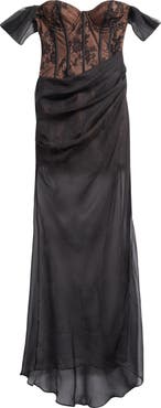 HOUSE OF CB Debutante Off the Shoulder Mixed Media Gown