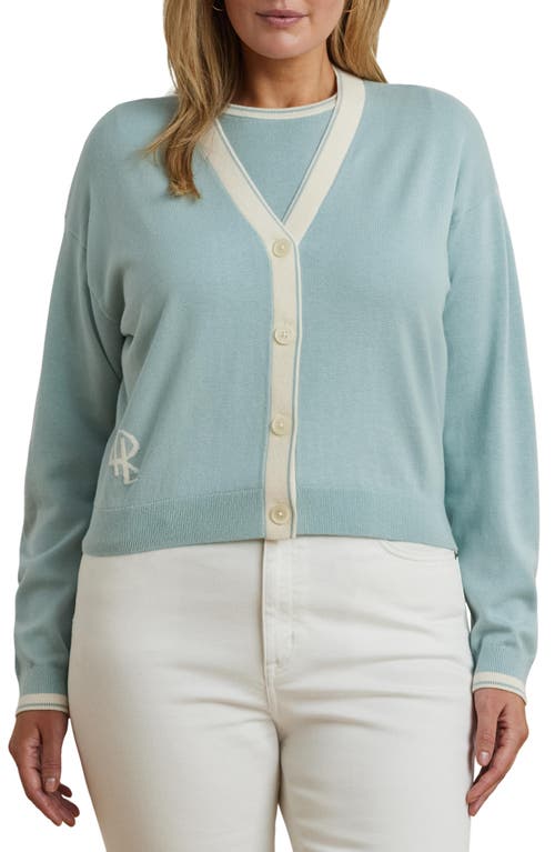Ralph Lauren Lauren  Tipped Cardigan In Aqua Pearl/mascarpone Cream