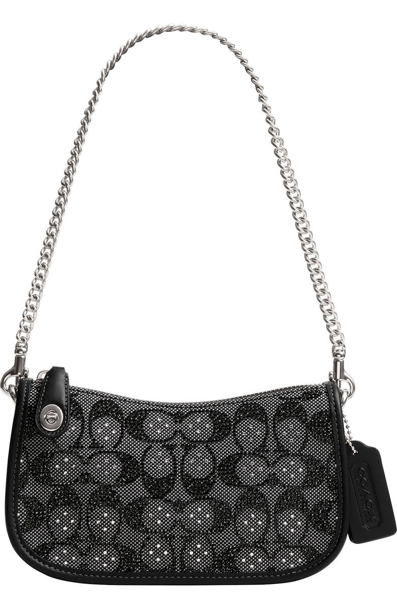 COACH Swinger Crystal Signature Jacquard & Leather Shoulder Bag, Main, color,