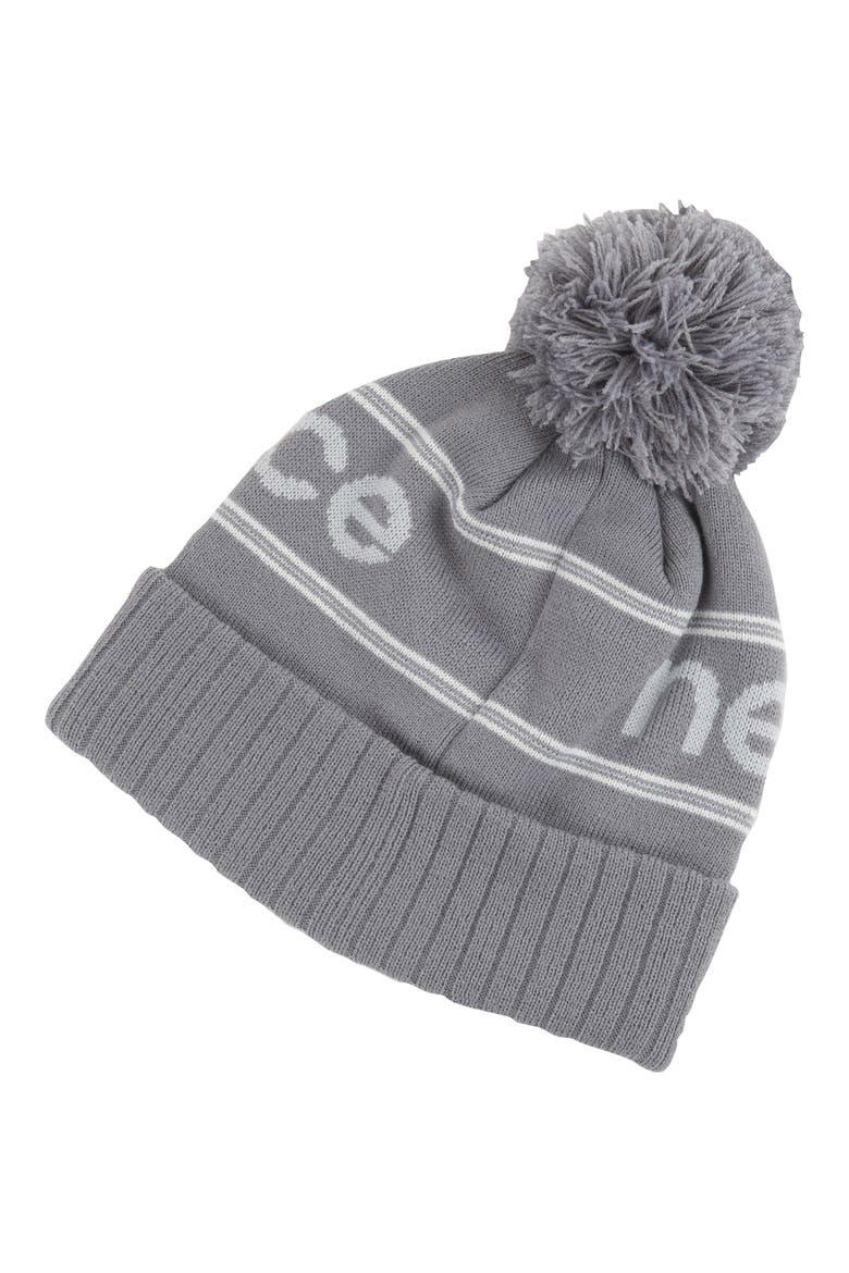 Knit Cuffed Pom Beanie, Alternate, color, GUNMETAL