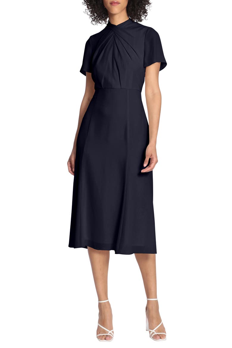 Short Sleeve Fit & Flare Midi Dress, Alternate, color, NAVY BLAZER