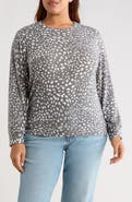 Loveappella Brushed Animal Print Long Sleeve Crewneck Top