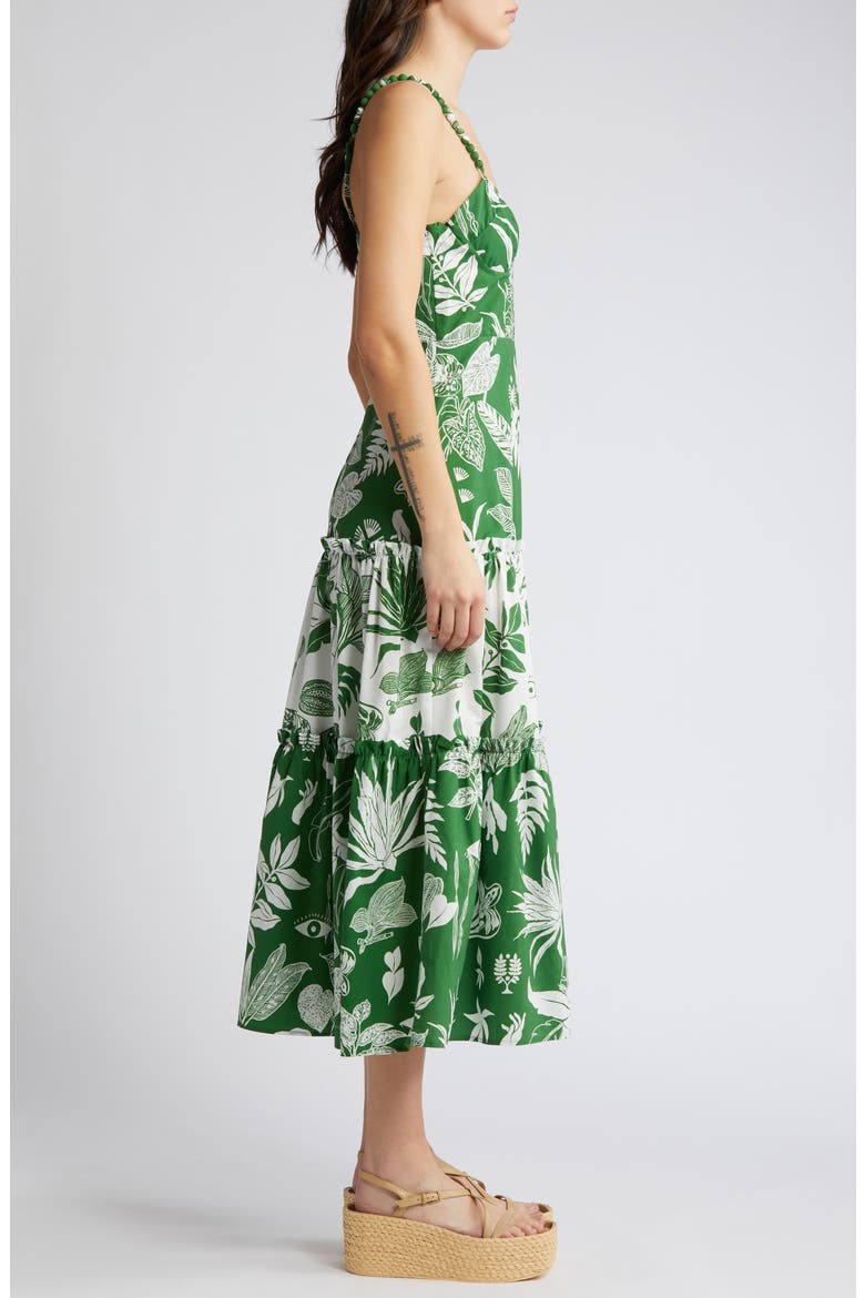 Forest Soul Sleeveless Tiered Ruffle Midi Dress, Alternate, color, FOREST SOUL OFF-WHITE/GREEN