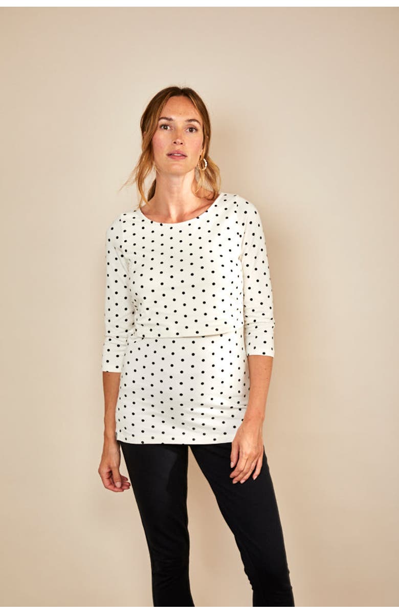 The Bshirt Nursing 3/4 Sleeve Top, Main, color, Cream/Black Spots