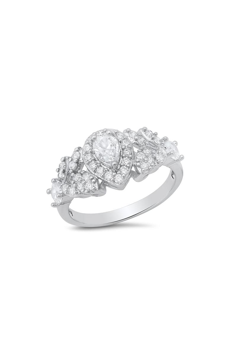 Pear Shape Cubic Zirconia Engagement Ring, Main, color, SILVER