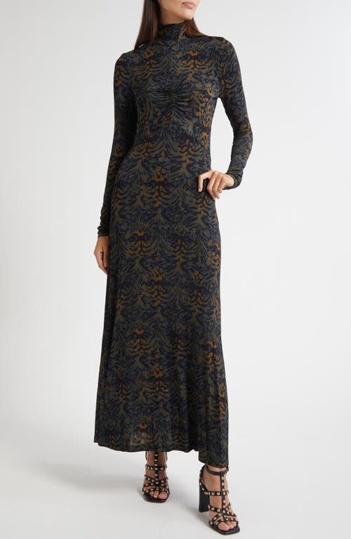 Ulla Johnson Koa Jersey Ruched Front Turtleneck Dress Desert Jasper In Black