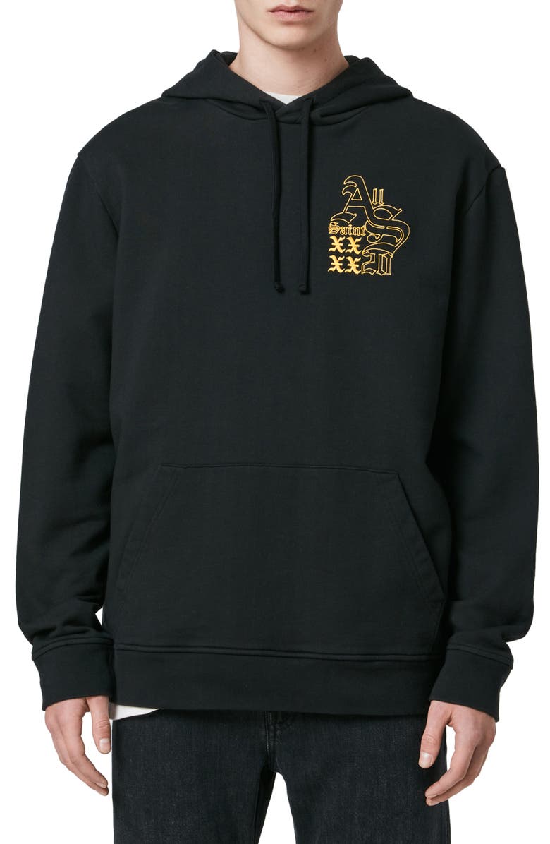 AllSaints Ex Mono Embroidered Hooded Sweatshirt, Main, color, 
