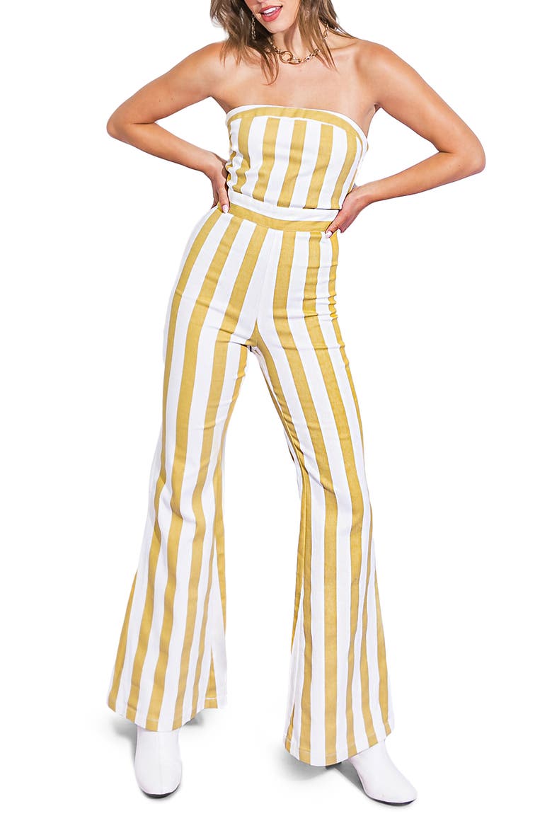 Striped Strapless Jumpsuit, Main, color, IVORY TAUPE