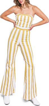 FLYING TOMATO Striped Strapless Jumpsuit