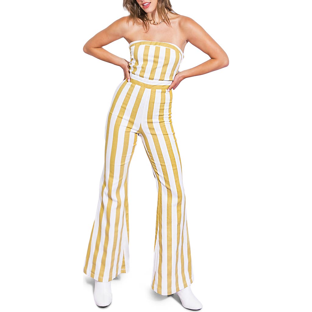 Flying Tomato Striped Strapless Jumpsuit In Brown