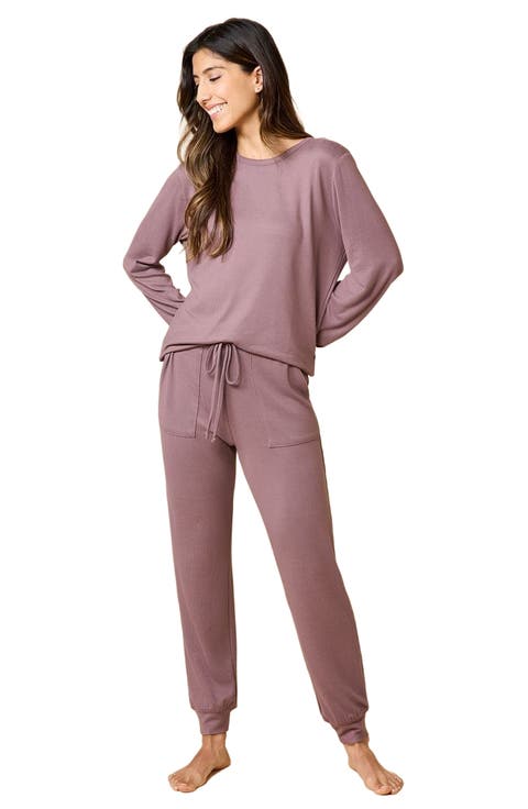 Dream Jersey Long Sleeve Crew Neck Lounge Set with Jogger Pant
