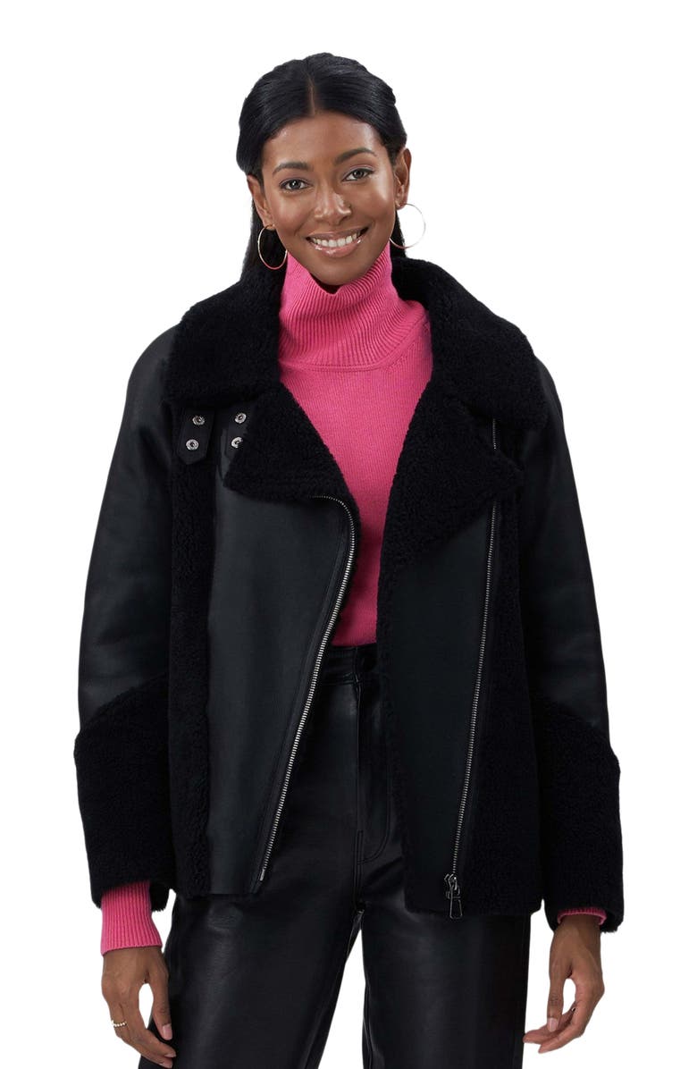 GORSKI Genuine Shearling Zip Moto Jacket, Alternate, color, Black/Black