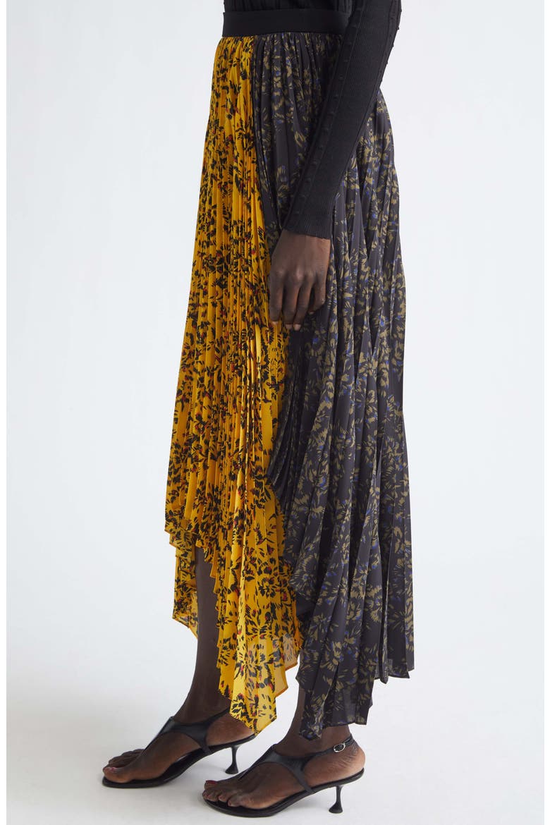 Paulina Pleated Georgette Midi Skirt, Alternate, color, GOLD/ BLACK MULTI