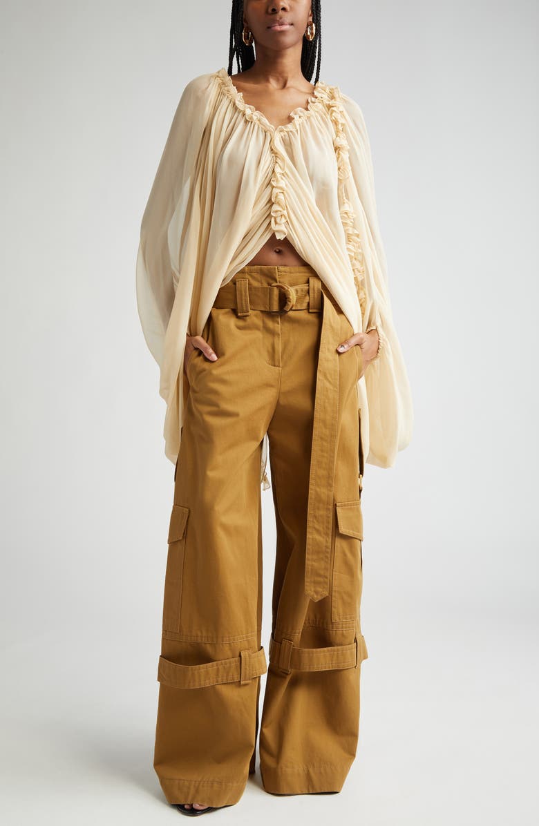 Zimmermann Belted Wide Leg Cotton Cargo Pants, Alternate, color,