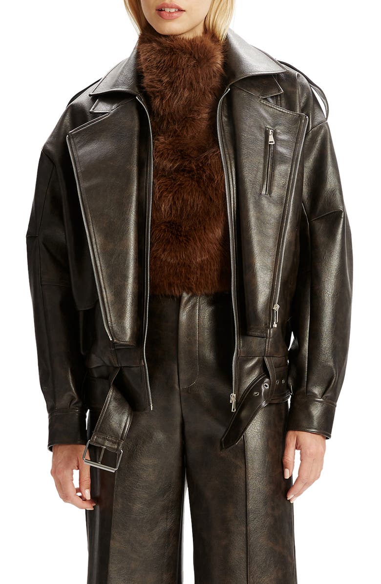 Bardot Kavi Oversize Faux Leather Moto Jacket, Main, color, 