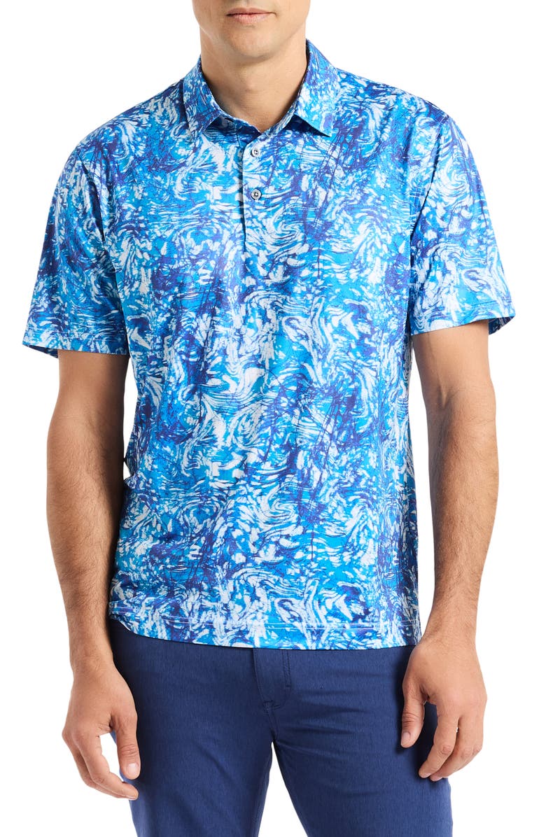 Robert Graham Wilbur Wavy Print Polo, Main, color, Teal