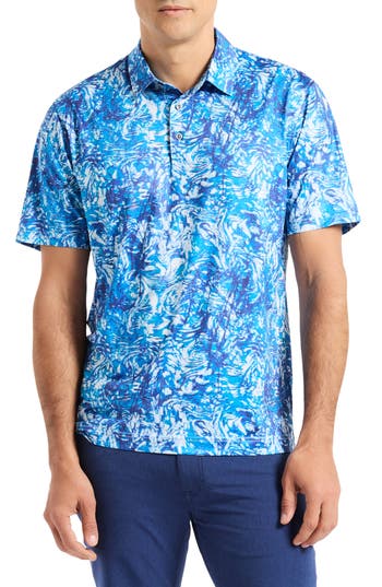 Robert Graham Wilbur Wavy Print Polo In Blue