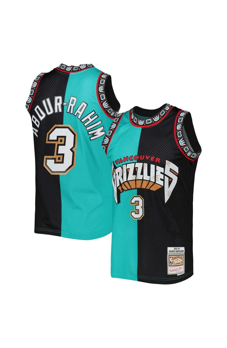 Mitchell & Ness Men's Mitchell & Ness Shareef Abdur-Rahim Turquoise/Black Vancouver Grizzlies Hardwood Classics 1996/97 Split Swingman Jersey, Main, color, 