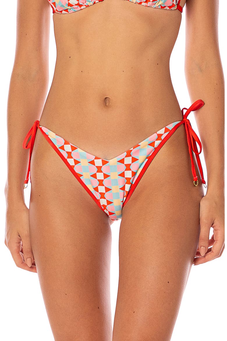 Geomatrix Dreamscape Reversible Side Tie Bikini Bottoms, Main, color, OPEN RED