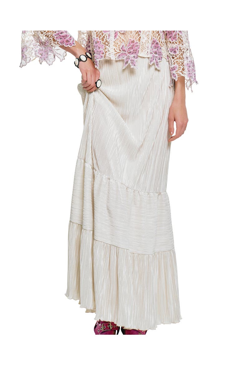 Plisse Tiered Maxi Skirt, Alternate, color, Cream