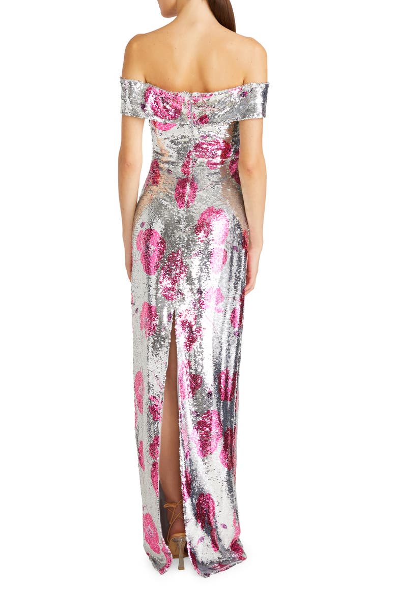 Estelle Sequin Off the Shoulder Gown, Alternate, color, SILVER DANCING POPPIES