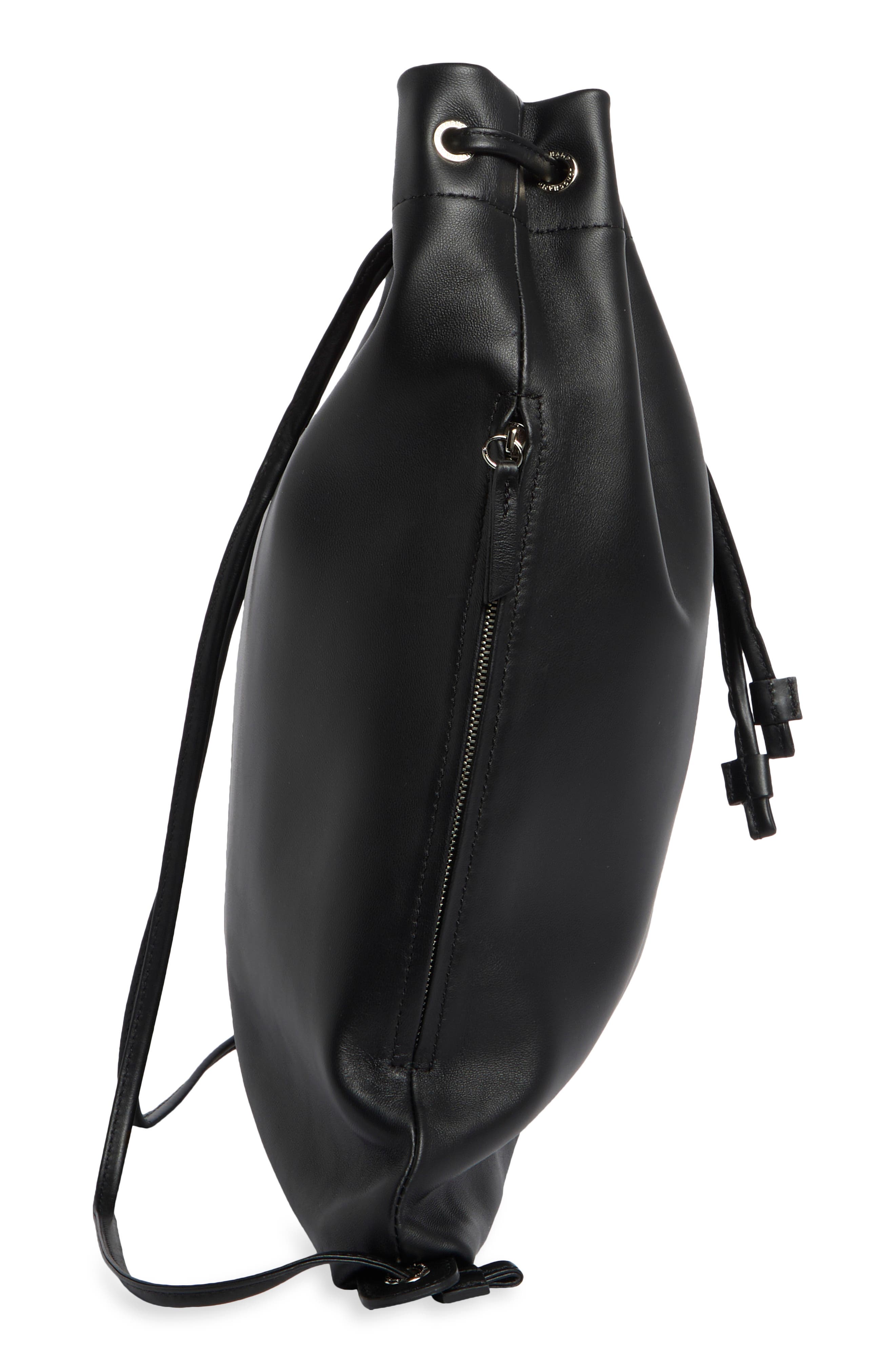 Roseau Leather Drawstring Backpack, Alternate, color, BLACK