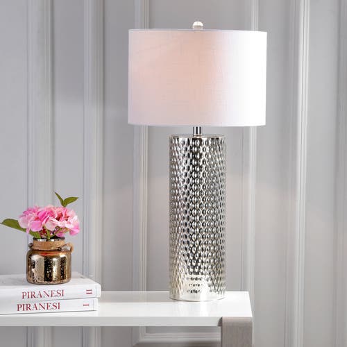 Jonathan Y Isabella 30" Glass Led Table Lamp, Silver In Silver