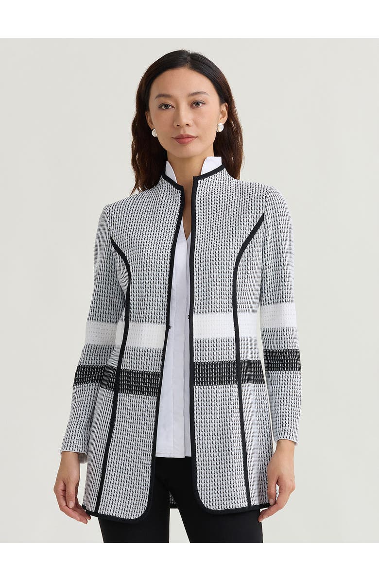 Misook Monochrome Jacquard Knit Jacket, Main, color, Black/White/ Grey