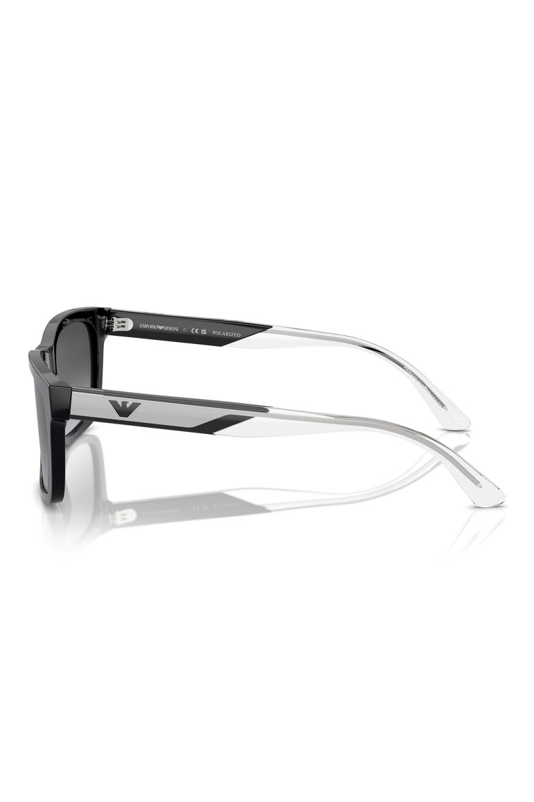 57mm Rectangle Sunglasses, Alternate, color, SHINY BLACK / DARK GREY POLAR