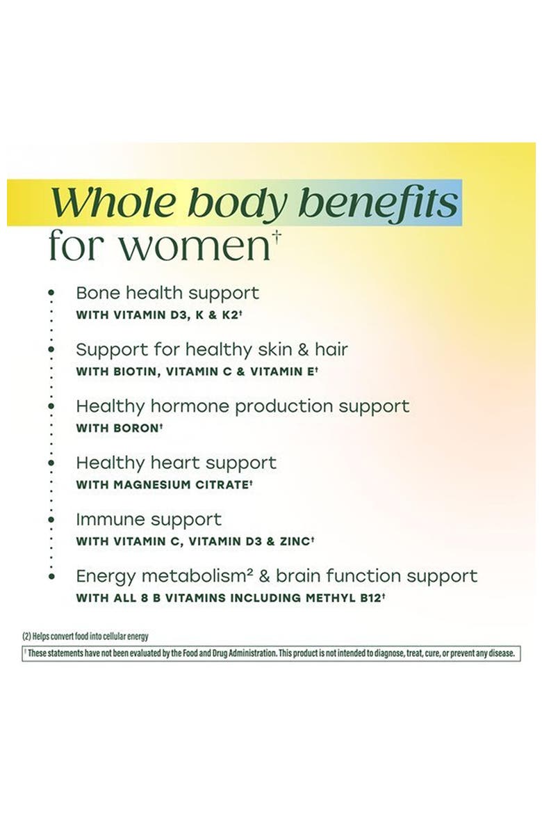 Whole Body Multivitamin for Women with Vitamin D3 K2, Magnesium Citrate, Folate, Biotin, Iron, 60 Capsules, Alternate, color, None