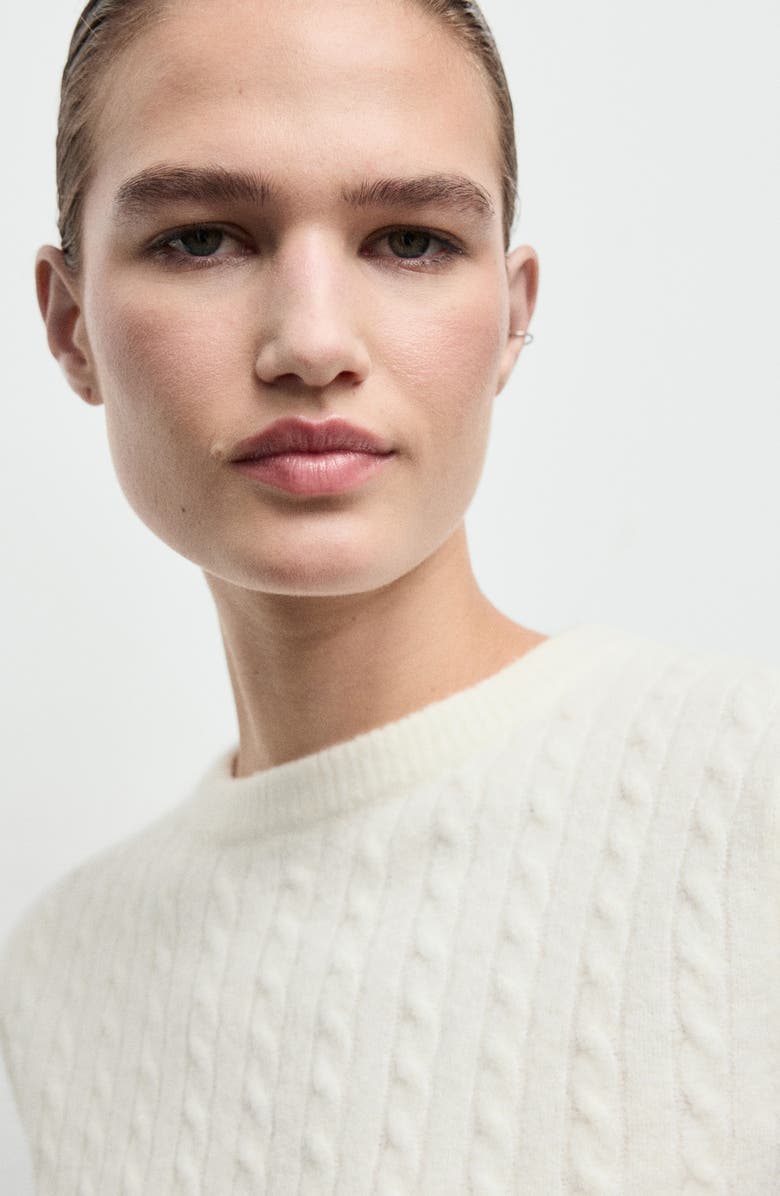 MANGO Cable Stitch Short Sleeve Sweater, Alternate, color, Ecru