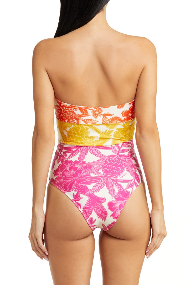 FARM Rio Tropical Woodcut Strapless Cutout One-Piece Swimsuit, Alternate, color,