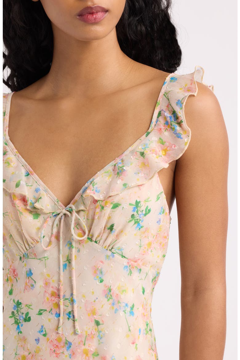 Mimi Floral Ruffle Strap Midi Dress, Alternate, color, BEIGE FLORAL