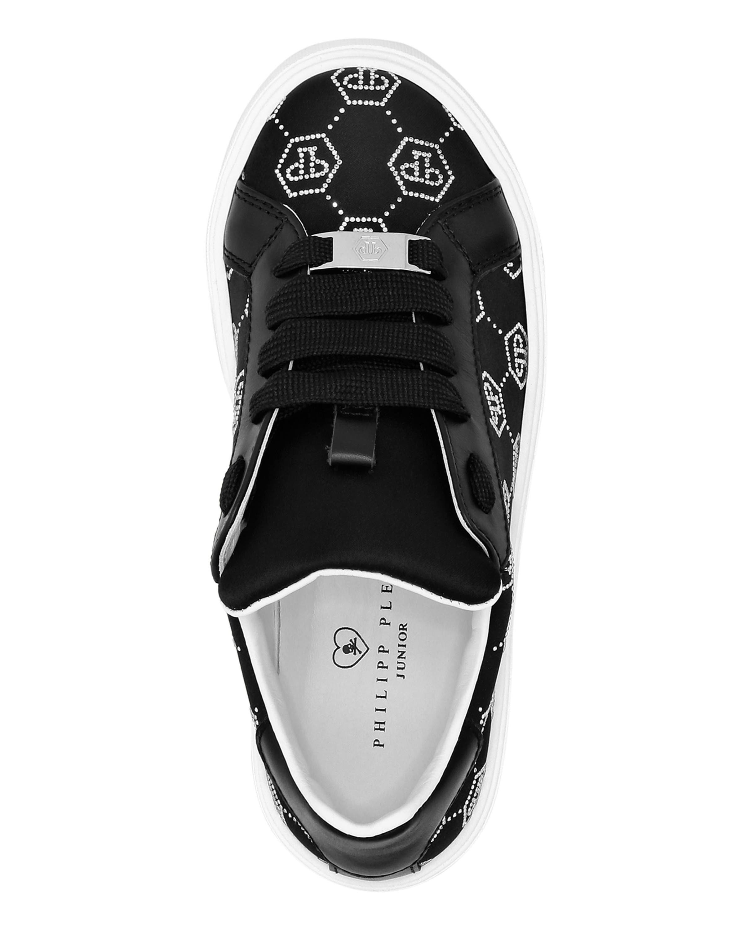 Satin Lo-Top Sneakers Monogram Strass Girl, Alternate, color, black/white