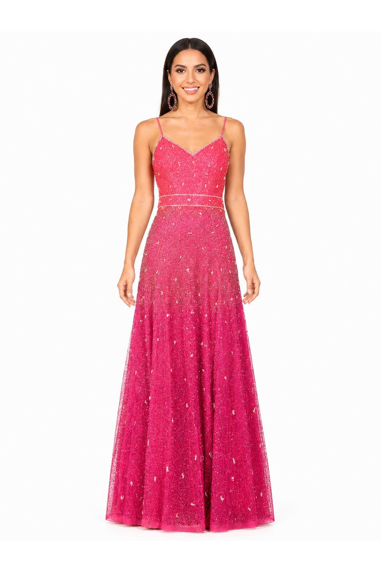 Beaded Faux-Wrap V-Neck Bridal Gown, Main, color, Pink Ombre