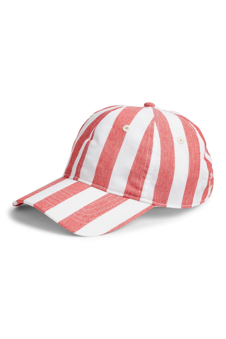 Cassis Stripe Cotton Baseball Cap, Main, color, RED CLAY