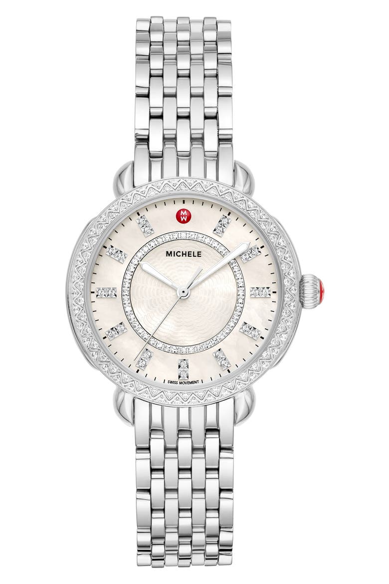 Sidney Classic Diamond Bracelet Watch, 33mm, Main, color, SILVER/ WHITE MOP/ SILVER